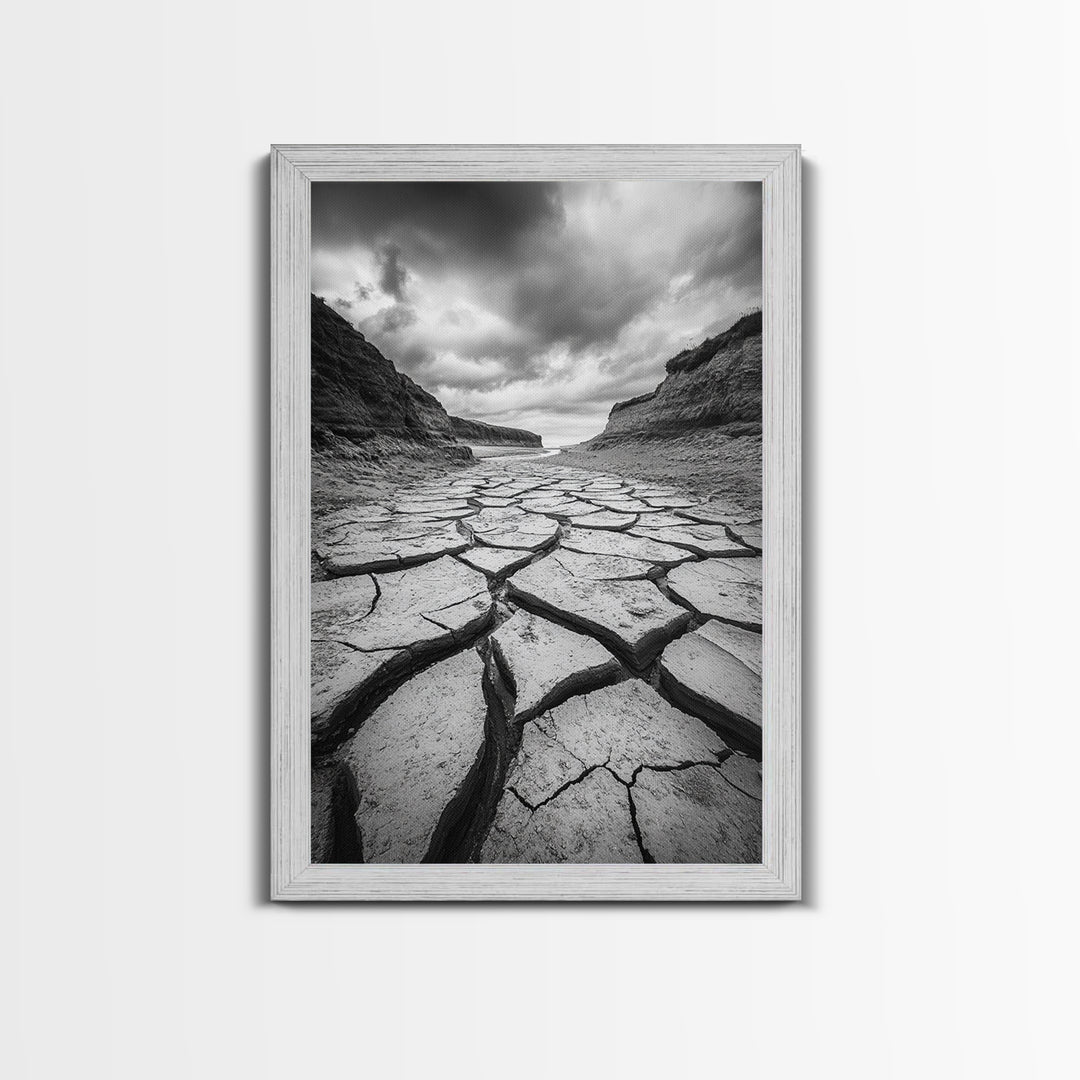 Cracked Earth, landscape painting, moody art, southwest wall art, wabi sabi art, extra wide art, framed canvas print, horizontal wall art