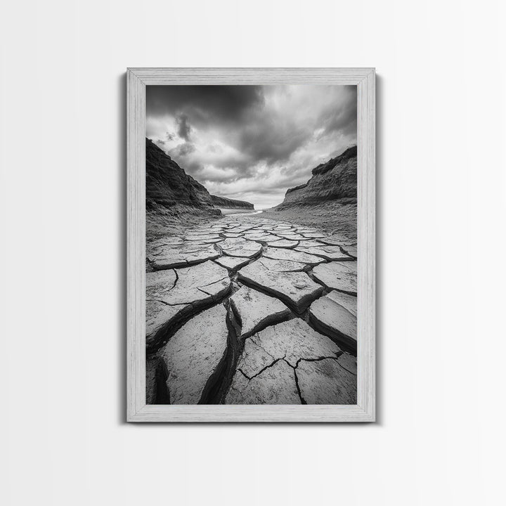 Cracked Earth, landscape painting, moody art, southwest wall art, wabi sabi art, extra wide art, framed canvas print, horizontal wall art