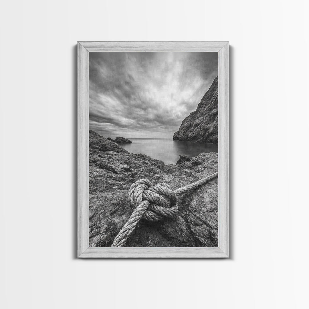 Nautical art, rope knot, coastal decor, moody art, wabi sabi art, rustic photography, living room art, canvas print, panoramic wall art