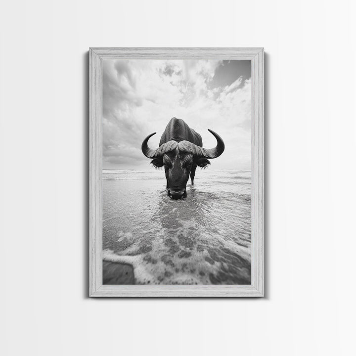 Buffalo art, bull and bear art, moody photography, black and white wall art, unique wildlife art, wabi sabi art, canvas print, farmhouse decor
