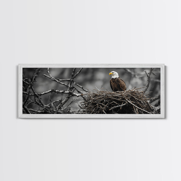 Bald Eagle, Nature Wall Art, Rustic Art, Wildlife Photography, Bird Art, Above Sofa Art, Panoramic Art, Framed Canvas Print