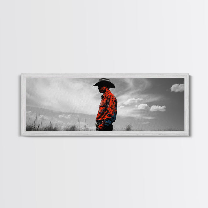 Cowboy Silhouette, Western Wall Art, Ranch Life Art, Moody Art, Southwestern Decor, Extra Wide Art, Rustic Wall Art, Canvas Print