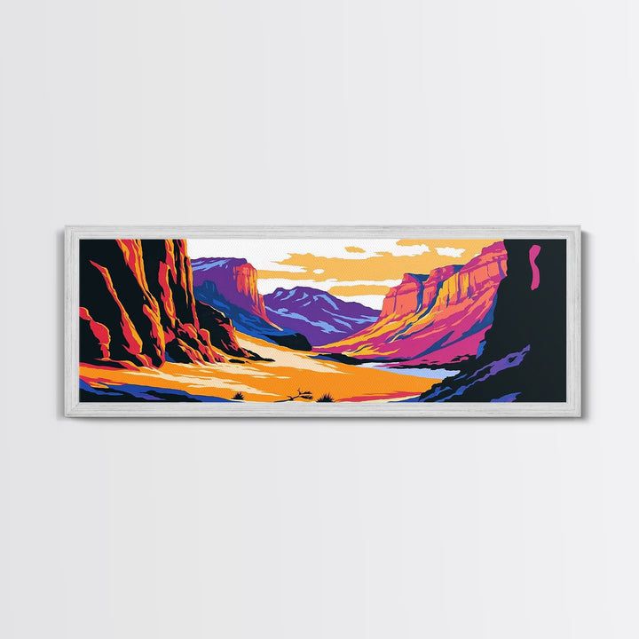 Canyon, mountain painting, pink orange wall art, southwest wall art, above couch art, panoramic art, Joshua tree art, Canvas Print