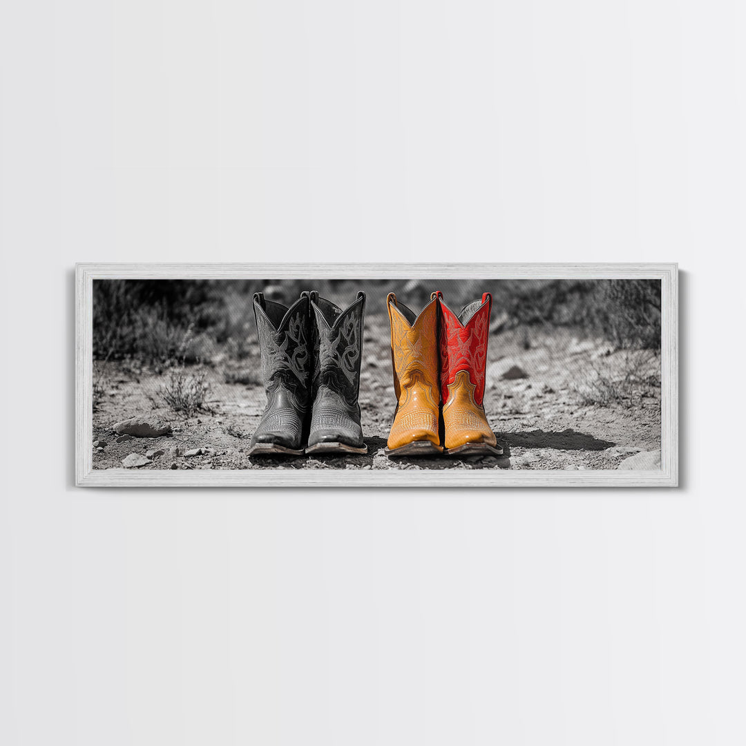 Cowboy Boots, Western Decor, Rustic Wall Art, Country Style Art, Farmhouse Art, Moody Art, Extra Wide Art, Framed Canvas Print