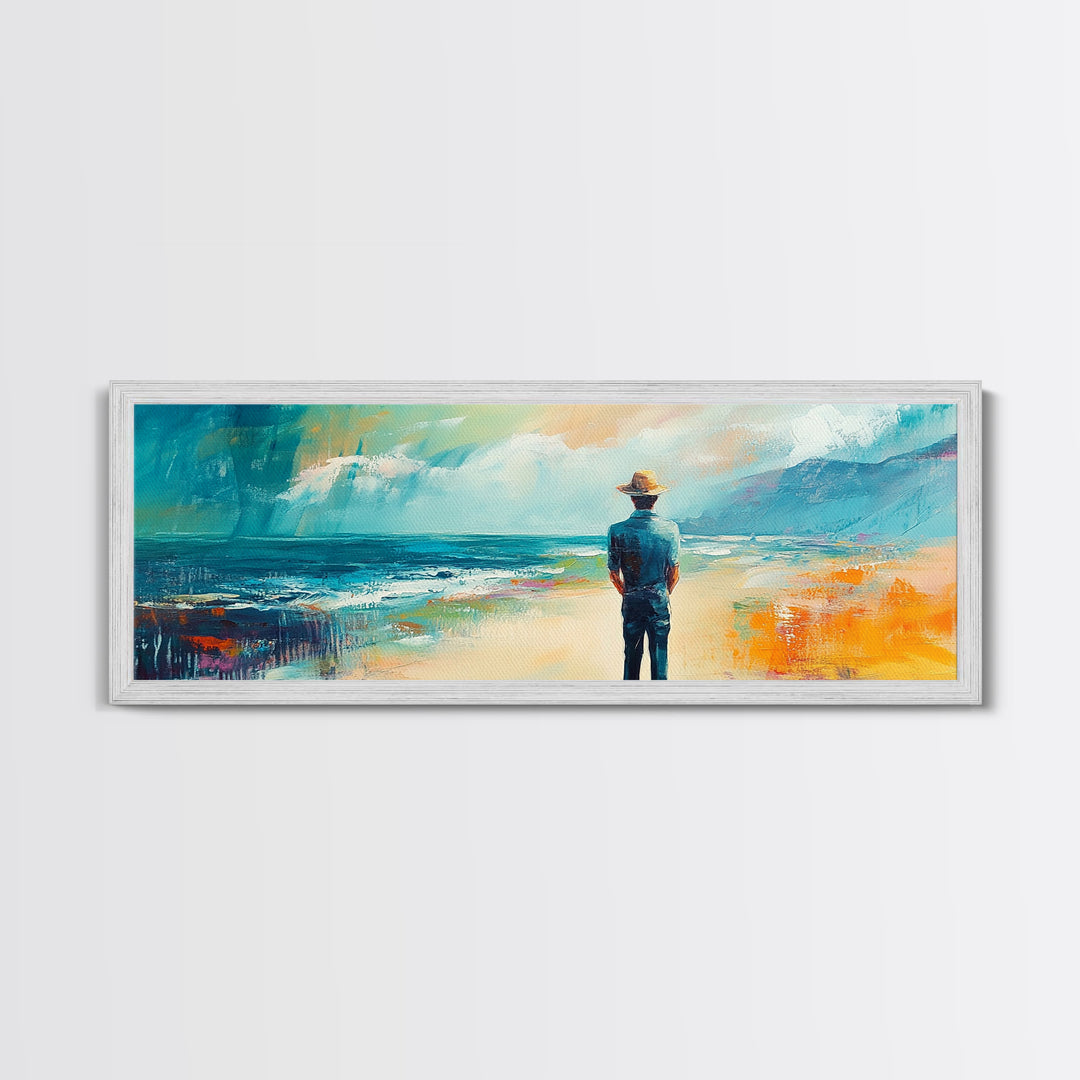 Coastal Wanderer, ocean painting, seascape painting, beach decor, nautical wall art, panoramic art, coastal landscape art, framed canvas print