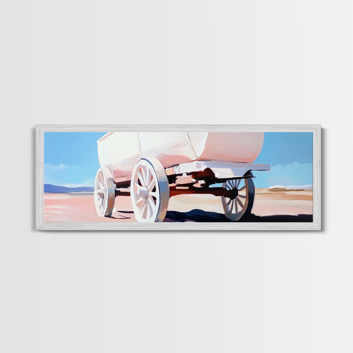 White Wagon, western painting, rustic art, farmhouse wall art, above couch art, cowboy decor, panoramic painting, canvas print, extra wide art
