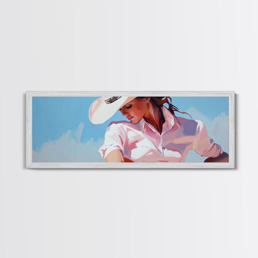 Cowgirl Art Print, Light Pink Wall Art, Southwest Wall Art, Canvas Print, Rustic Decor, Minimalist Art, Living Room Art
