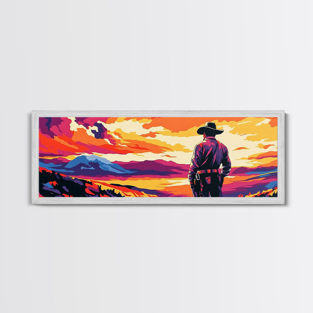 Cowboy Sunset, Pink Orange Wall Art, Coastal Cowgirl Wall Art, Canvas Print, Southwest Wall Art, Extra Wide Art, Western Decor