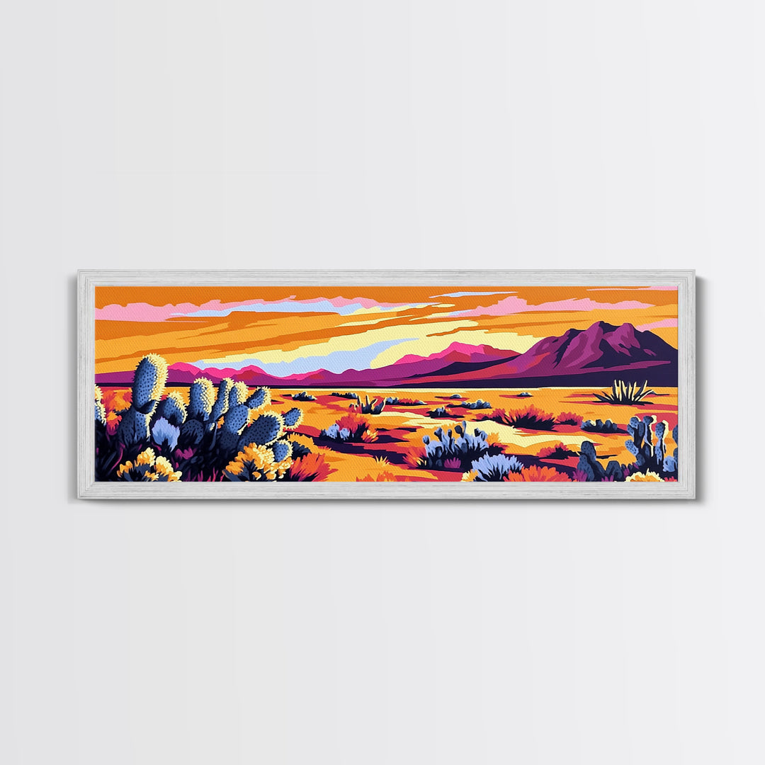 Pink Orange Wall Art, Framed Canvas Print, Extra Wide Art, Southwest Wall Art, Rustic Art, Desert Landscape Painting, Moody Art, Above Bed Art