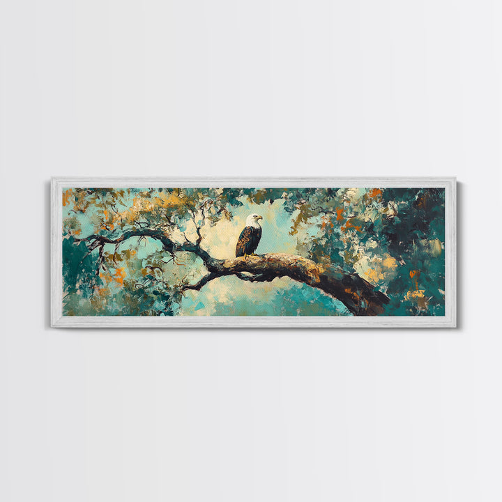 Eagle Painting, Framed Canvas Print, Bird Art, Forest At Dusk Painting, Moody Art, Extra Wide Art, Rustic Wall Art, Above Bed Art