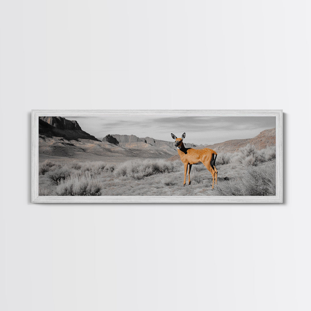 Desert Deer, Southwest Wall Art, Wildlife Painting, Rustic Wall Art, Nature Decor, Extra Wide Art, Horizontal Wall Art, Framed Canvas Print