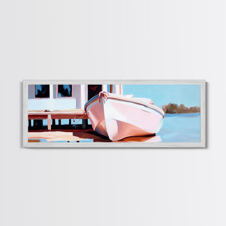 Nautical Wall Art, Framed Canvas Print, Coastal Decor, Boat Painting, Seascape Art, Extra Wide Art, Rustic Wall Art, Living Room Art, Gift Idea