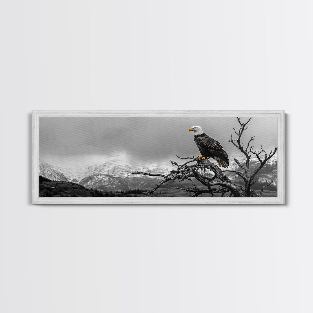 Bald Eagle, Mountain Painting, Wildlife Art, Nature Wall Art, Rustic Decor, Moody Art, Above Sofa Art, Extra Wide Art, Framed Canvas Print