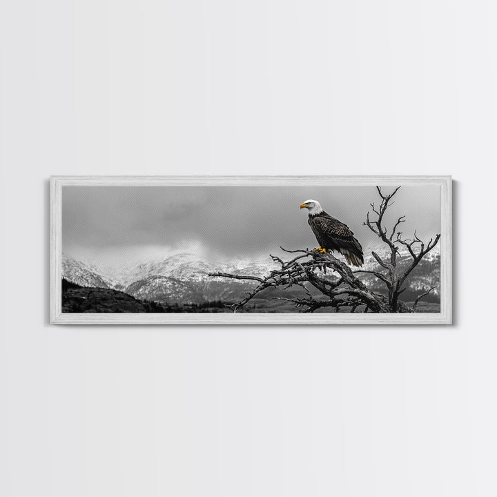 Bald Eagle, Mountain Painting, Wildlife Art, Nature Wall Art, Rustic Decor, Moody Art, Above Sofa Art, Extra Wide Art, Framed Canvas Print