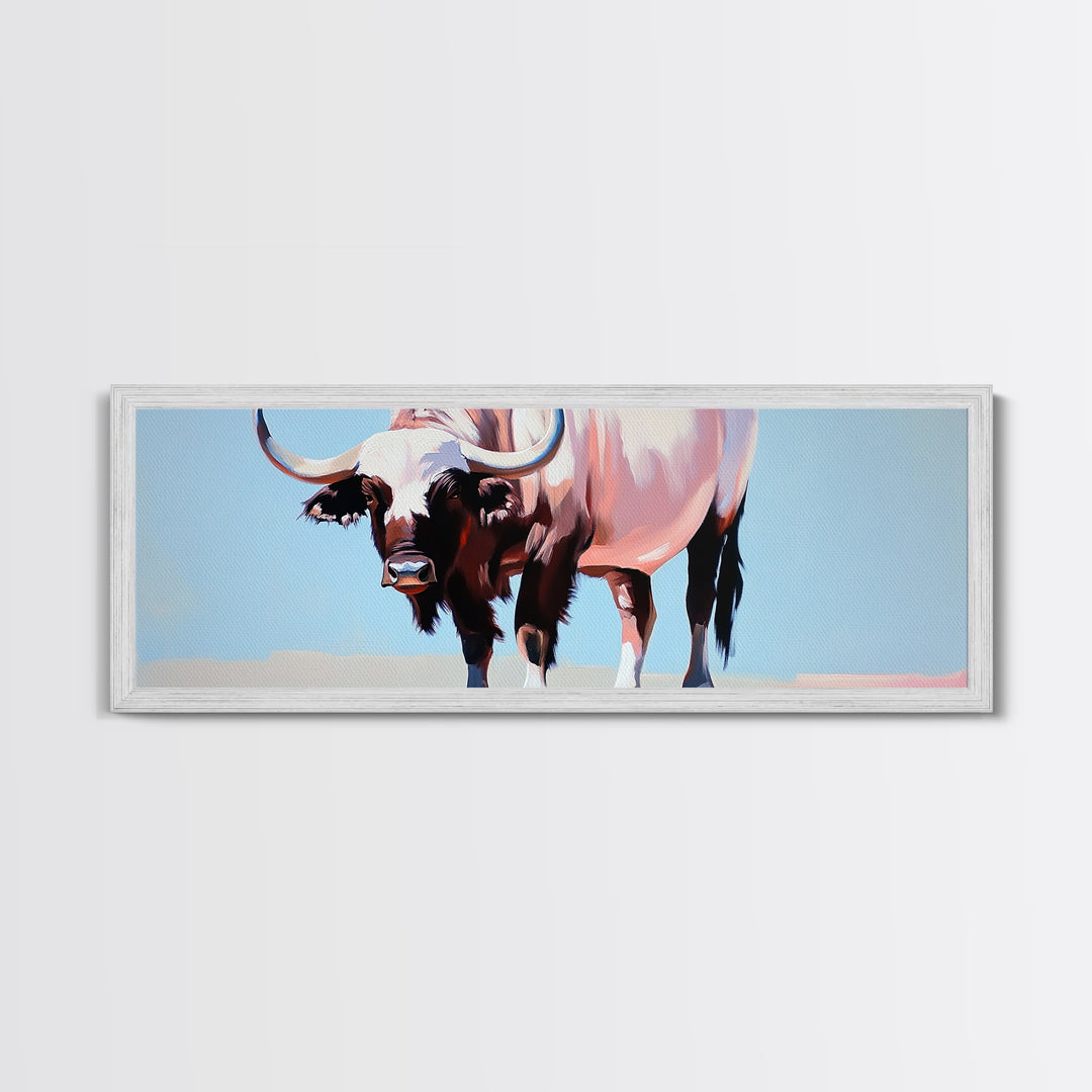 Bull art, black and white painting, rustic decor, western art, cowboy painting, above couch art, minimalist art, canvas print