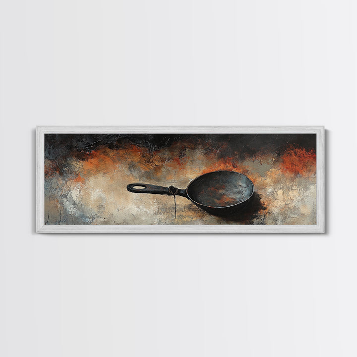 Cast Iron Skillet, rustic art, food review kitchen art, moody art, farmhouse art, extra wide art, framed canvas print, wall decor
