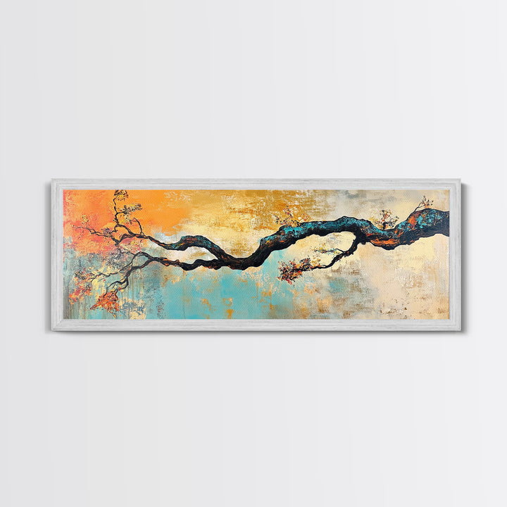 Birch tree painting, autumn decor, extra wide art, botanical prints, nature wall art, framed canvas print, long narrow wall art, wabi sabi art