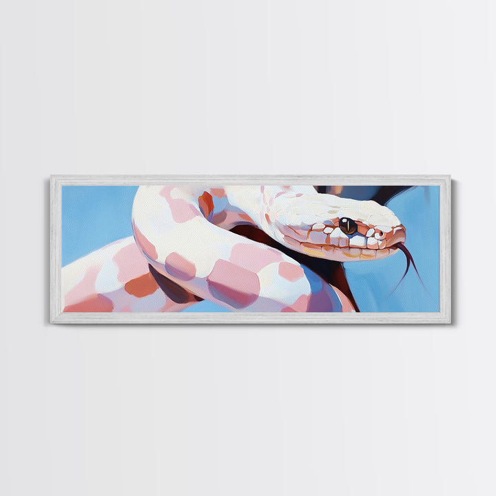 Albino Snake, reptile art, animal wall art, wildlife painting, moody wall art, extra wide art, rustic decor, framed canvas print