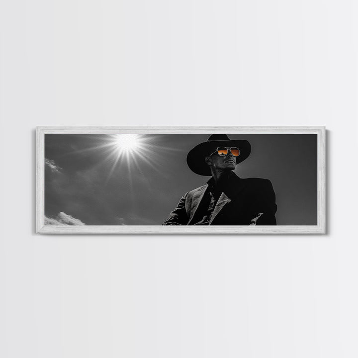 Cowboy, moody art, dark angels wall art, southwest wall art, rustic wall art, western aesthetic, framed canvas print, extra wide art