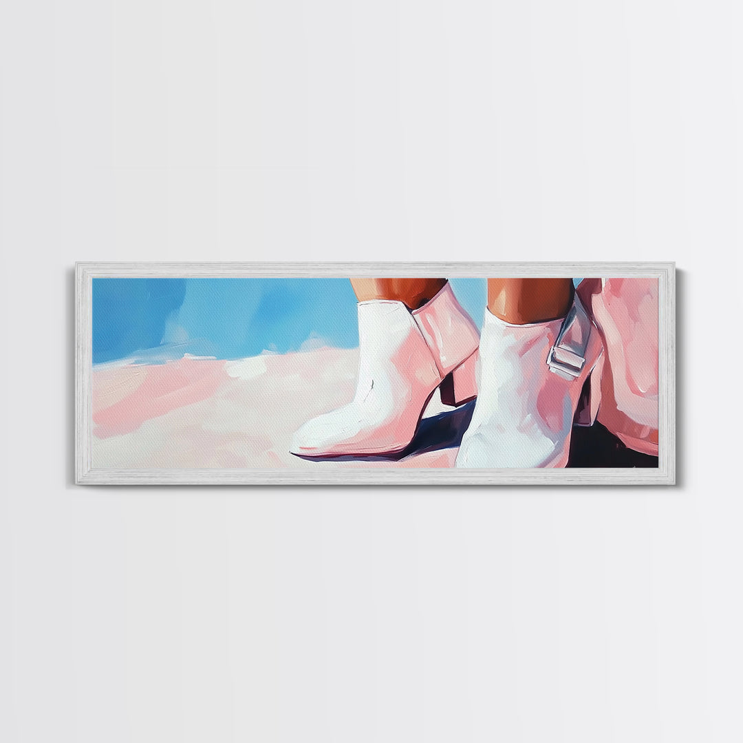 Cowgirl Boots, western art, black cowgirl painting, pink wall art, rustic decor, minimalist art, light pink wall art, canvas print