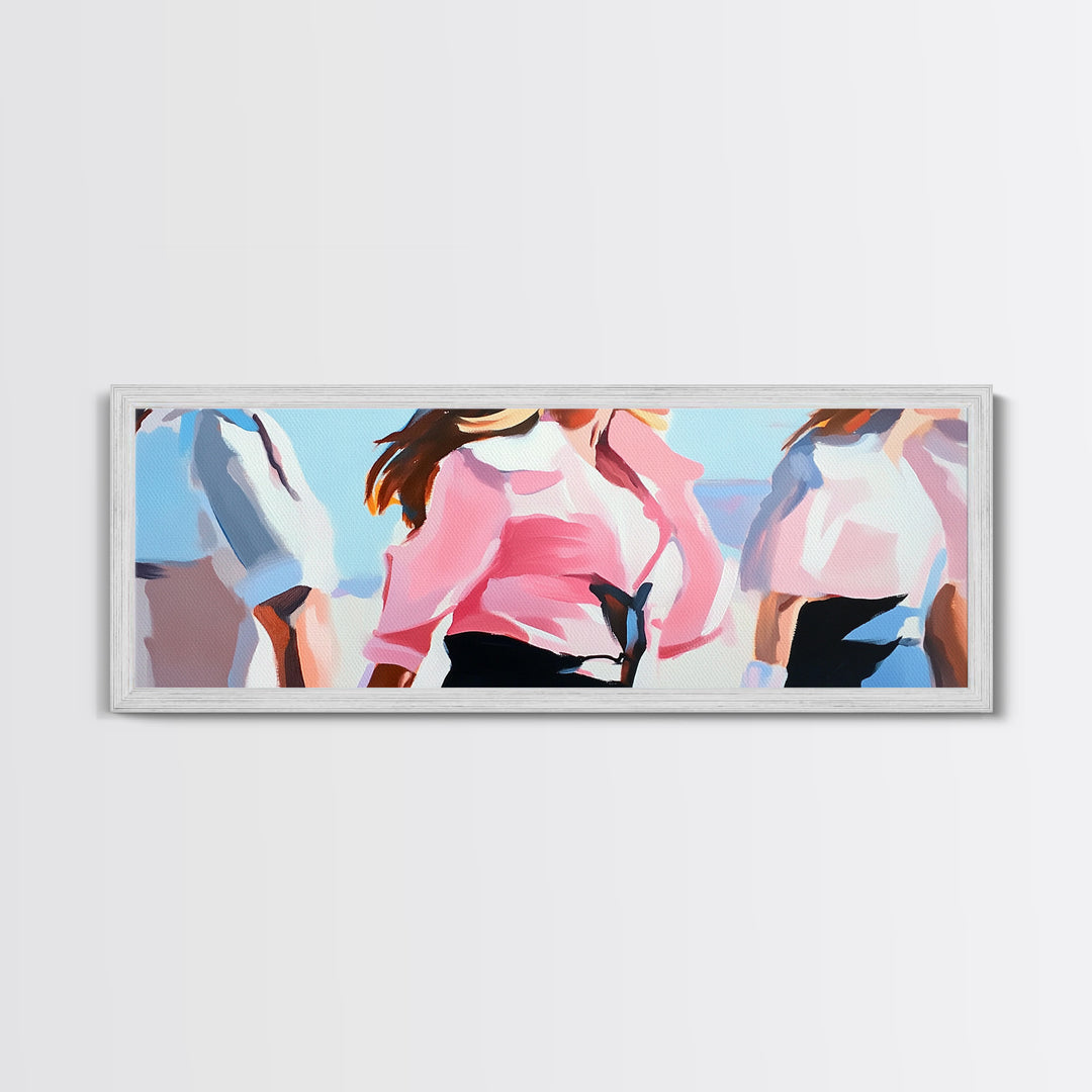 Cowgirl Trio, western art, black cowgirl painting, pink abstract art, extra wide art, light pink wall art, framed canvas print