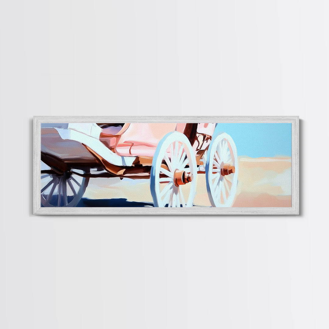 Western Carriage, vintage horse art, rustic wall art, extra wide art, above couch art, cowboy painting, framed canvas print