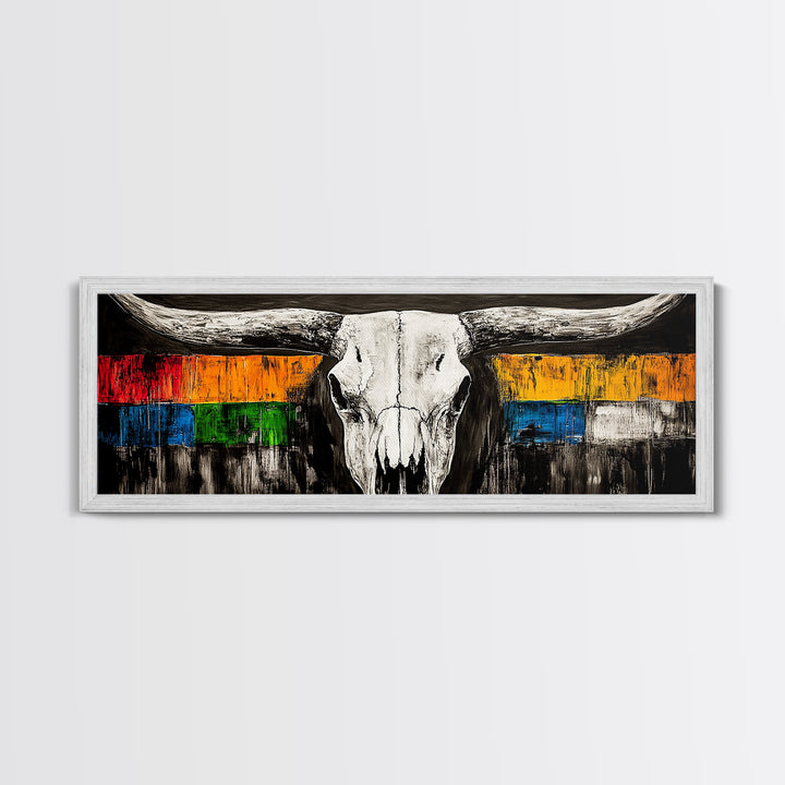 Western Skull, rustic wall art, skull art, farmhouse art, extra wide art, southwest wall art, bull and bear art, canvas print