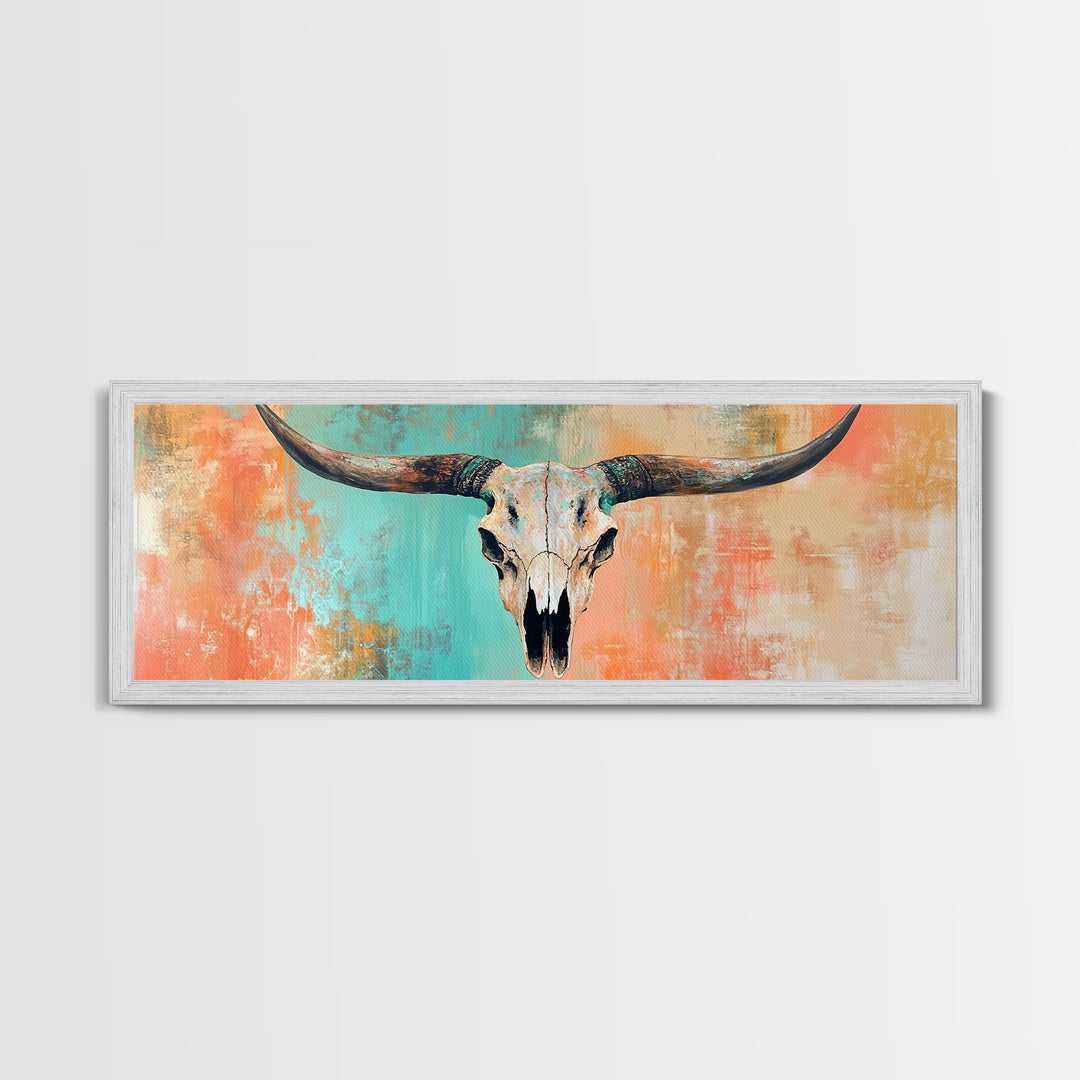 Rustic Skull, vintage horse art, southwest wall art, skull art, panoramic painting, rustic wall art, boho art, Canvas Print, farmhouse art