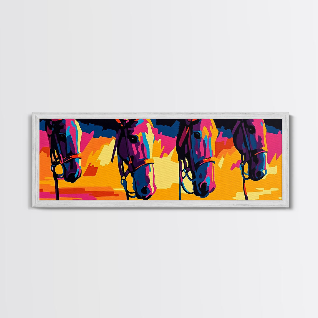 Colorful Horses, horse wall art, pink orange wall art, extra wide art, southwestern art, blotter art, Canvas Print, geometric wall art