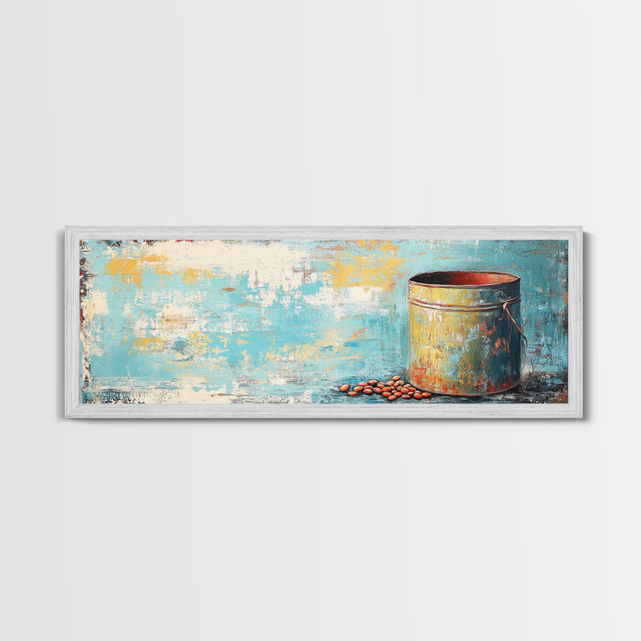 Rustic Tin, wabi sabi art, rustic wall art, teal wall art, farmhouse art, kitchen decor, Framed Canvas Print, above sofa art