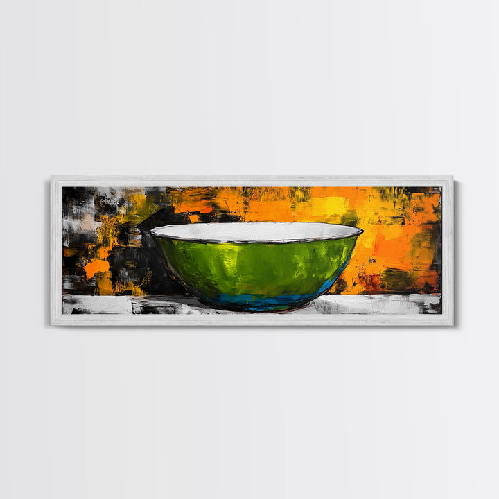 Abstract Bowl, food review kitchen art, wabi sabi art, green wall art, rustic wall art, modern decor, Framed Canvas Print, therapy art