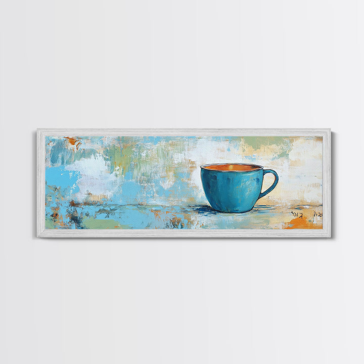 Blue Cup, coffee wall art, kitchen decor, rustic wall art, teal wall art, farmhouse art, Canvas Print, gift idea for her