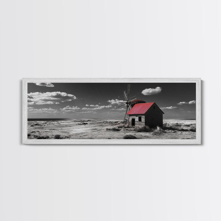 Windmill, Rustic Art, Southwest Wall Art, Farmhouse Art, Extra Wide Art, Wabi Sabi Art, Framed Canvas Print, Minimalist Art