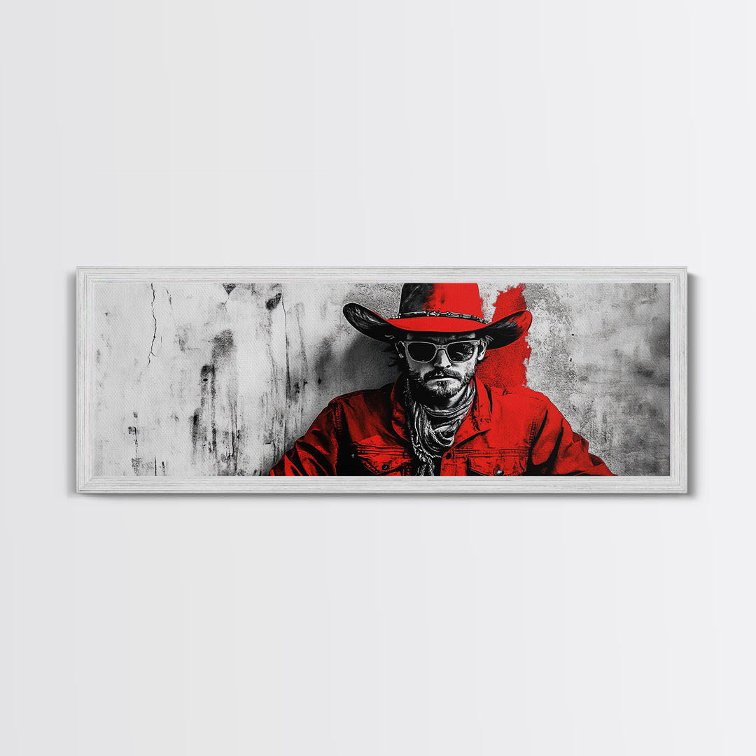 Cowboy Portrait, Rustic Art, Cowboy Painting, Western Wall Art, Extra Wide Art, Framed Canvas Print, Gift Idea, Panoramic Art