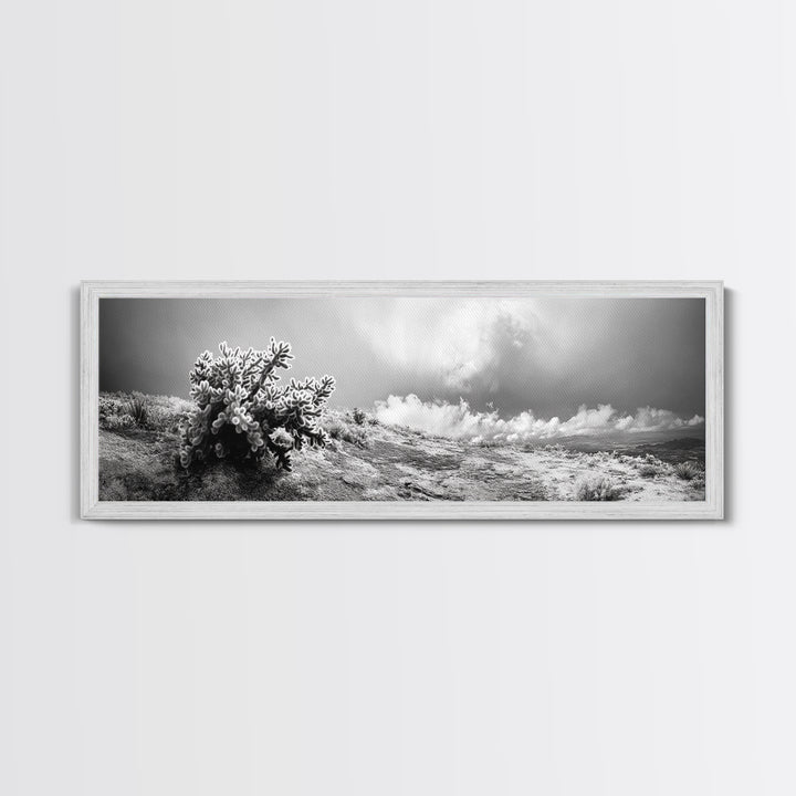 Desert Cactus, Southwest Wall Art, Canvas Print, Joshua Tree Art, Rustic Decor, Extra Wide Art, Moody Black And White Art, Above Sofa Art