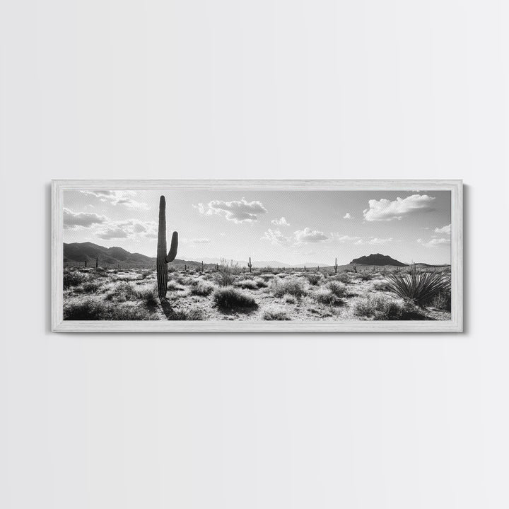 Desert Cactus, Joshua tree art, southwest wall art, extra wide art, wabi sabi art, rustic wall art, framed canvas print, panoramic art