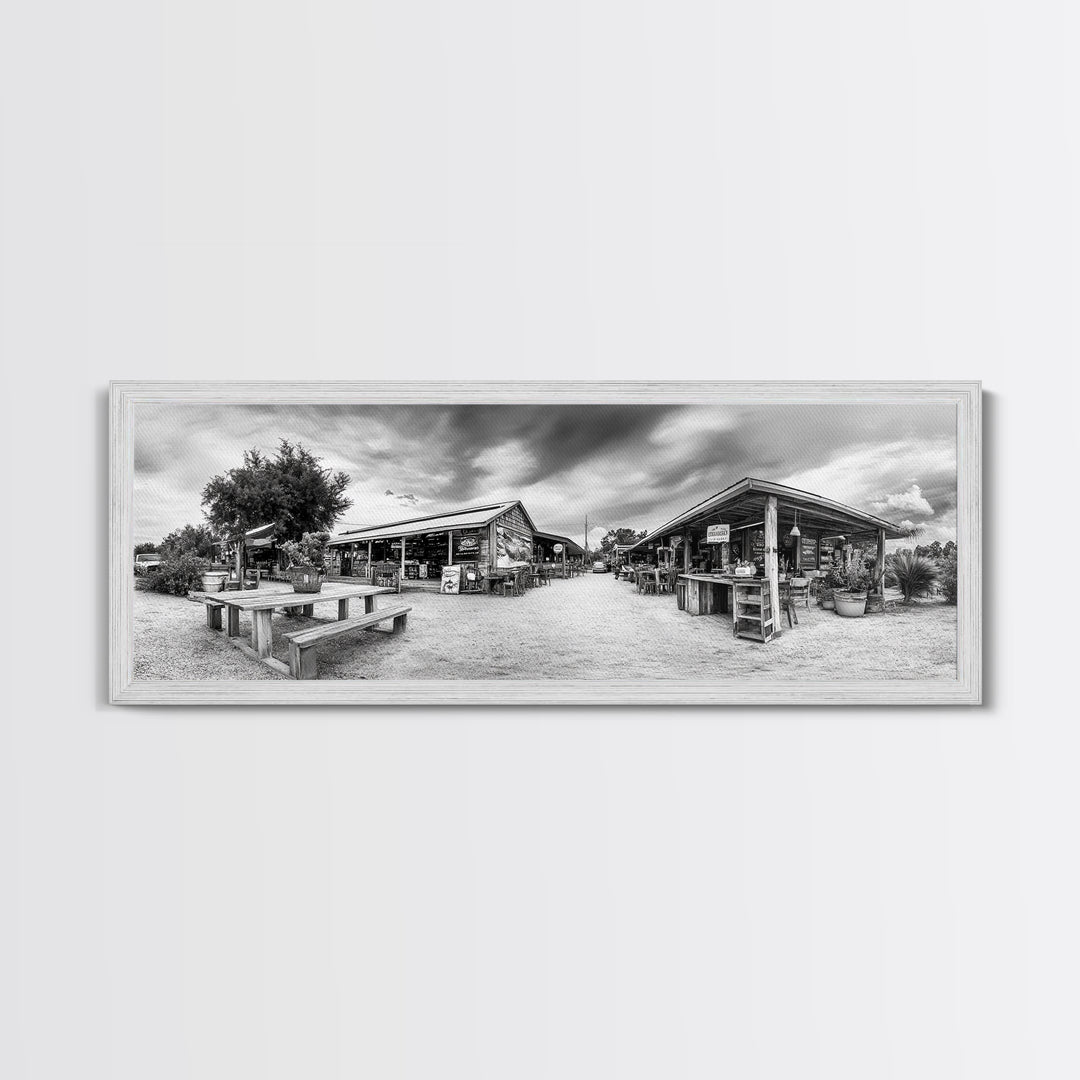 Rustic market, farmhouse art, country decor, panoramic art, extra wide art, rustic wall art, framed canvas print, landscape painting, wabi sabi art