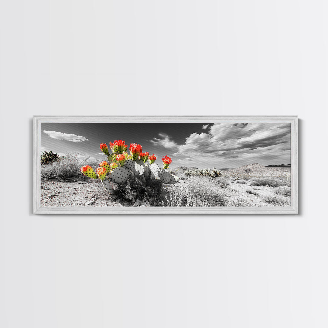 Cactus Blooms, Desert Art, Southwest Wall Art, Botanical Prints, Wildflower Painting, Extra Wide Art, Framed Canvas Print