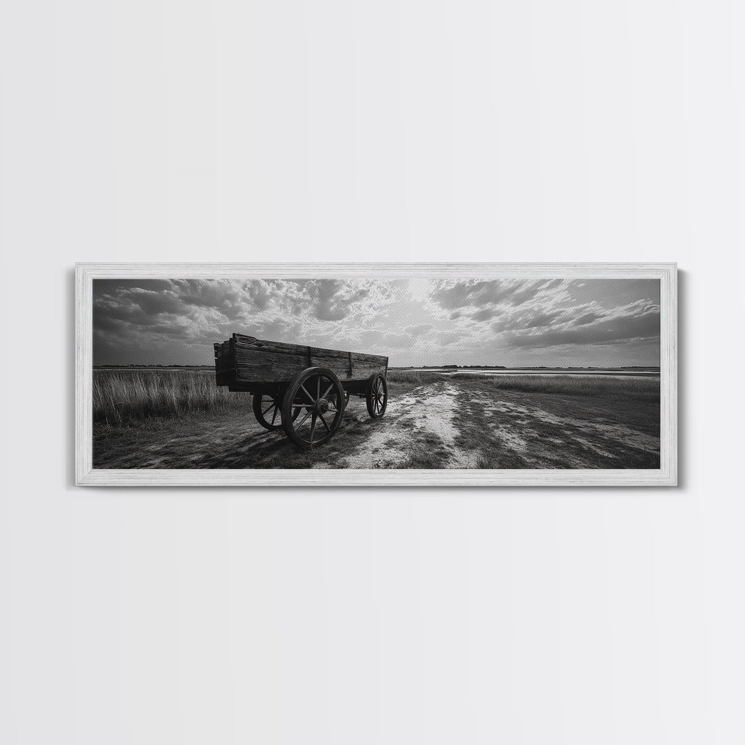 Wagon at Sunset, rustic art, farmhouse art, vintage horse art, tall narrow art, antique farm painting, framed canvas print