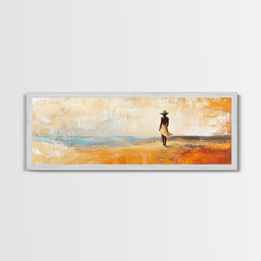 Desert Woman, African art, coastal wall art, rustic decor, minimalist painting, warm tones, framed canvas print, extra wide art