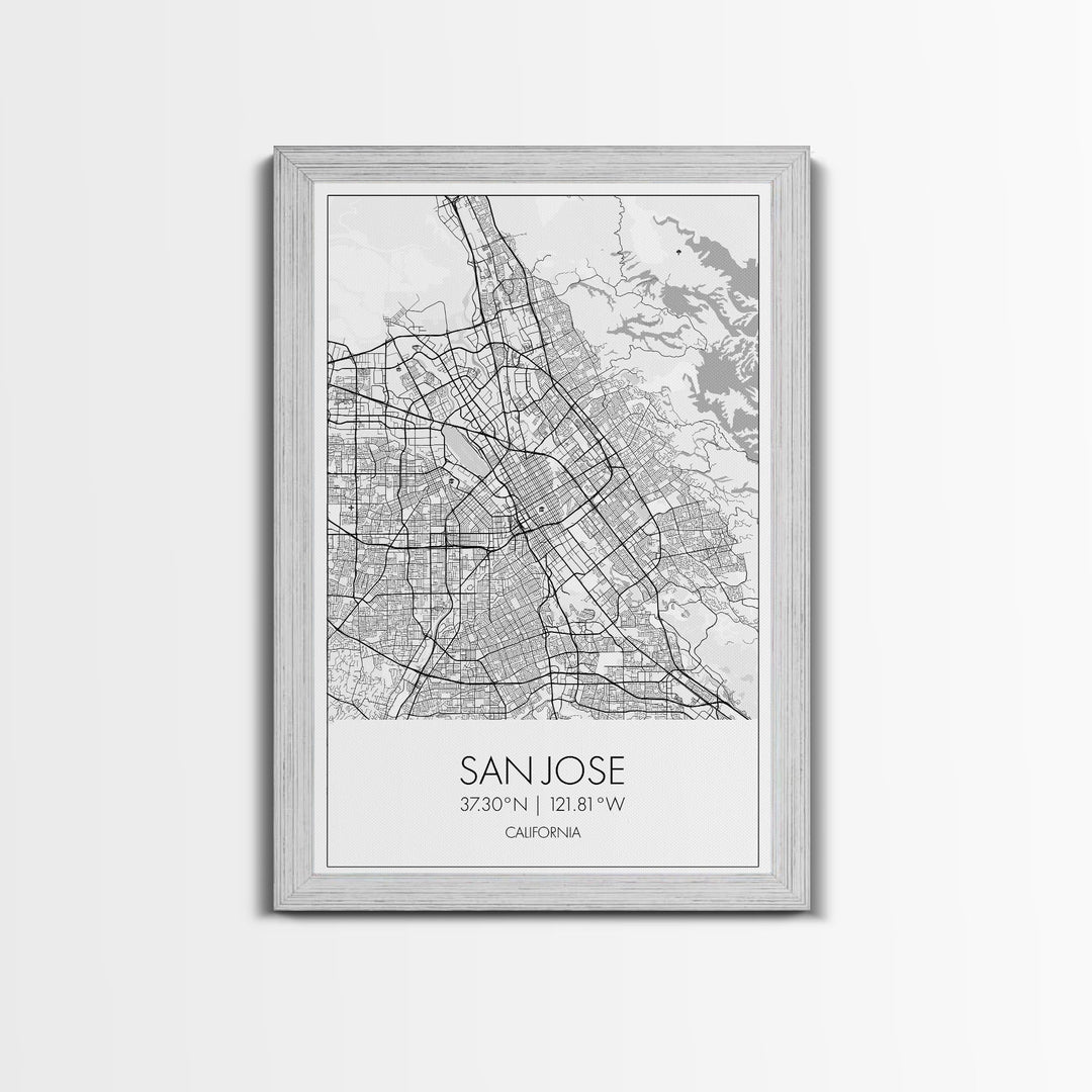 San Jose Street Map, California Map, City Map Print, Minimalist Art, Wall Art, Canvas Print, Girl Graduation Gift, Game Room Wall Art