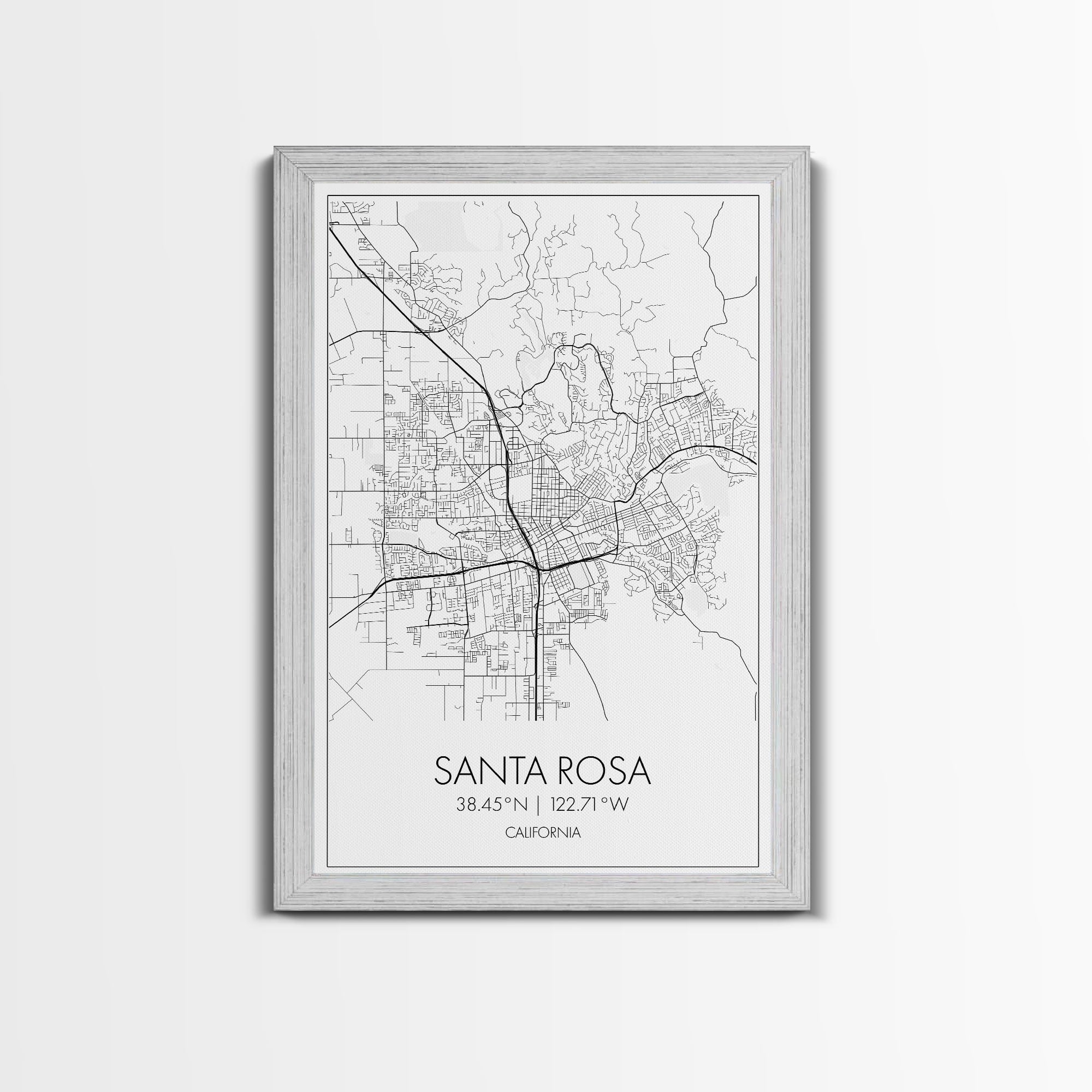 Santa Rosa Street Map, California Map, City Map Print, Minimalist Art, Wall Art, Canvas Print, Bedroom Wall Art, Travel Gift, Travel Art