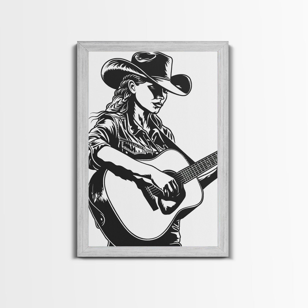Cowboy in Desert Art Print, Western Silhouette Framed Canvas, Vintage Southwest Scene, Rustic Western Home Decor, Unique Wall Art