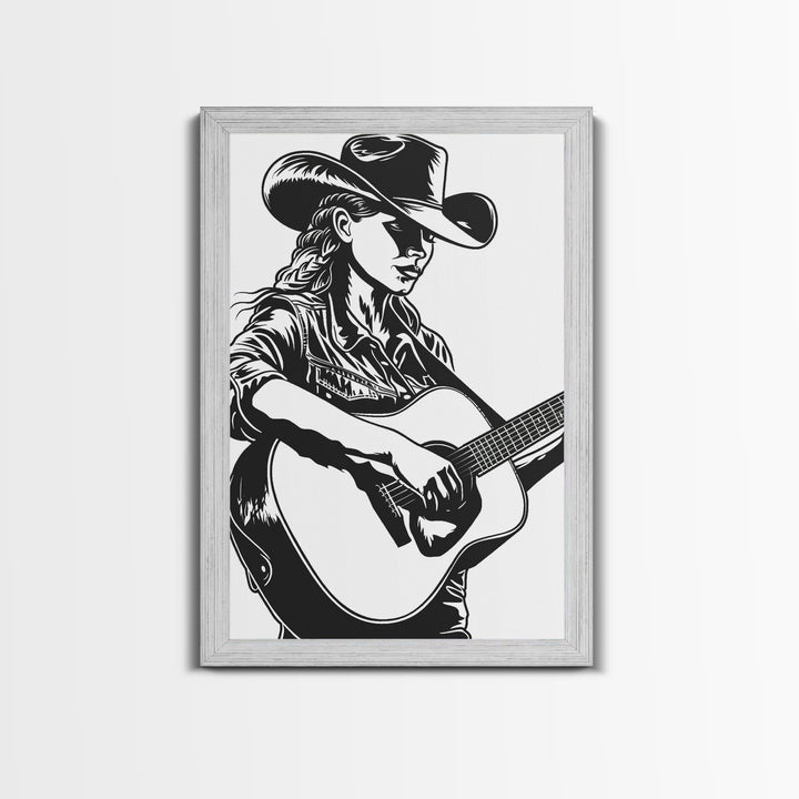Cowboy in Desert Art Print, Western Silhouette Framed Canvas, Vintage Southwest Scene, Rustic Western Home Decor, Unique Wall Art