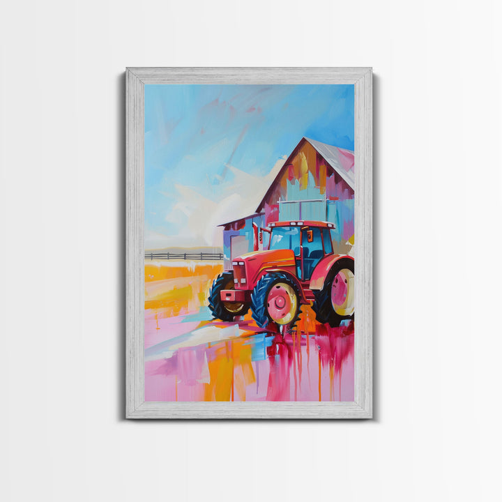 Pastel Windmill in Dreamy Landscape - Framed Canvas Print, Rustic Decor, Countryside Art for Bedroom, Farmhouse Wall Art for Living Room