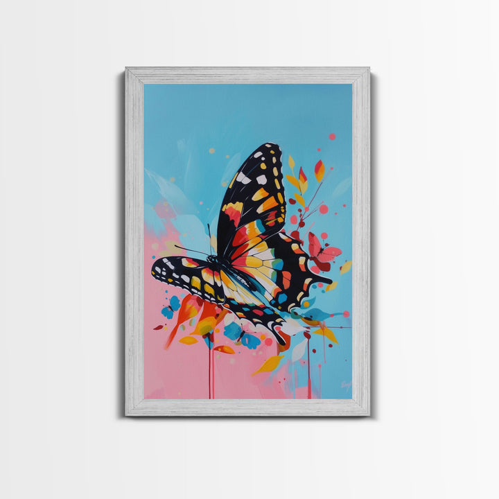 Butterfly and Blossoms Framed Canvas Print - Colorful Wall Art, Living Room Decor, Nature Artwork, Unique Art for Bedroom and Office