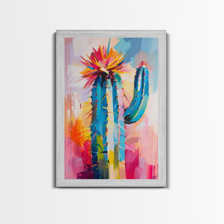 Colorful Cactus Framed Canvas Print - Vibrant Succulent Wall Art, Living Room Decor, Modern Artwork Unique Desert Art for Bedroom and Office