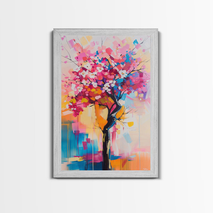 Colorful Blossom Tree Framed Canvas Print - Nature Wall Art, Living Room Decor, Modern Artwork, Unique Floral Art for Bedroom and Office