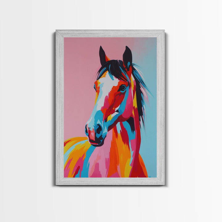 Colorful Horse Portrait - Framed Canvas Print, Bold Wall Art, Living Room Decor, Modern Horse Artwork, Vibrant Animal Art, Bedroom Decor
