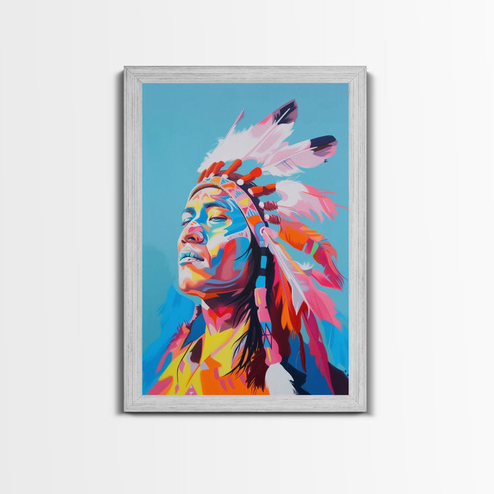 Bold Native American Headdress Framed Canvas Print - Striking Wall Art, Living Room Decor, Colorful Tribal Art for Home Decoration